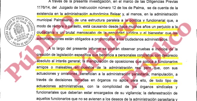 Fragmento del comienzo del informe del Grupo de Blanqueo de la UDEF sobre dos décadas de mafia del PP en Baleares.