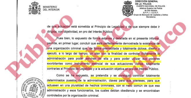 Conclusiones principales del informe del Grupo de Blanqueo de la UDEF sobre la organización criminal del PP que dominó las Baleares durante más de 20 años.