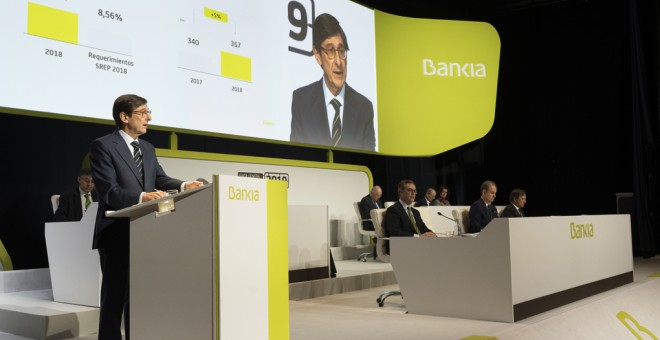 José Ignacio Goirigolzarri, presidente de Bankia, en su intervención durante la junta de accionistas del banco, en Valencia.