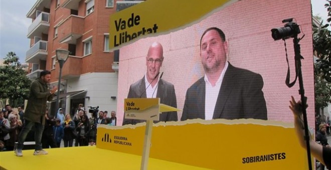 Romeva i Junqueras al míting de Cambrils. EUROPA PRESS