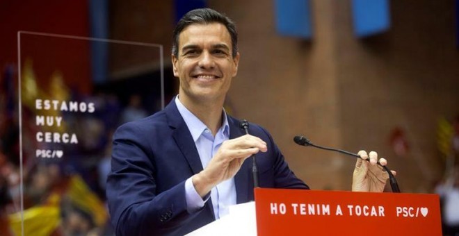 Pedro Sánchez durant l'acte de campanya a Barcelona. EFE