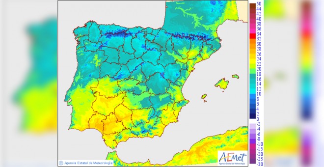 Temperaturas de España a partir del próximo jueves 23 de mayo. AEMET