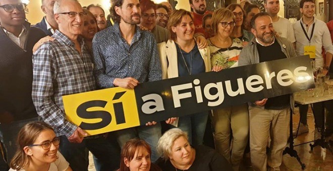 ERC Figueres, amb l'alcaldable Agnès Lladó al centre, la nit electoral. ERC