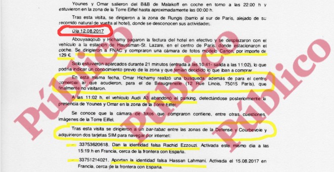 Final del informe reservado elaborado por el CNI sobre el último viaje de los terroristas de la célula yihadista de Ripoll.