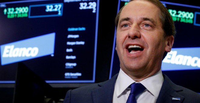 El presidente y consejero delegado de Elanco, Jeff Simmons, en la Bolsa de Nueva York (NYSE, según sus siglas en inglés). REUTERS/Brendan McDermid