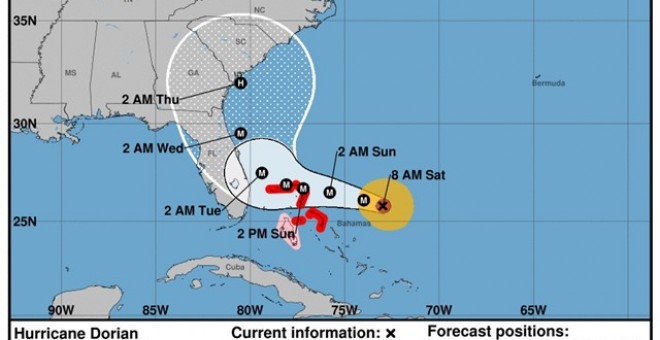 Trayecto previsto del huracán 'Dorian'CENTRO NACIONAL DE HURACANES DE EEUU