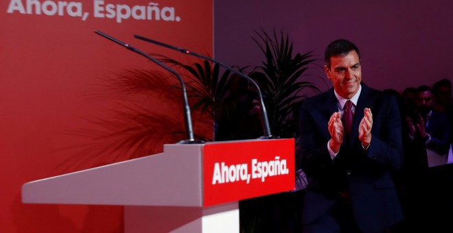 El secretario general del PSOE y presidente del Gobierno en funciones, Pedro Sánchez, durante la presentación de la campaña electoral de los socialistas para las elecciones del 10 de noviembre. EFE/Ballesteros