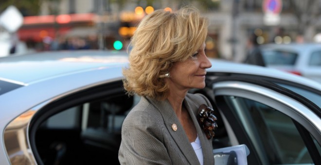 Imagen de octubre de 2011, de la entonces ministra de Economía, Elena Salgado, en París, en unos de los actos de la reunión de ministros del G-20. AFP/Eric Piermont
