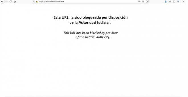 La web del Tsunami Democràtic quan estava bloquejada.