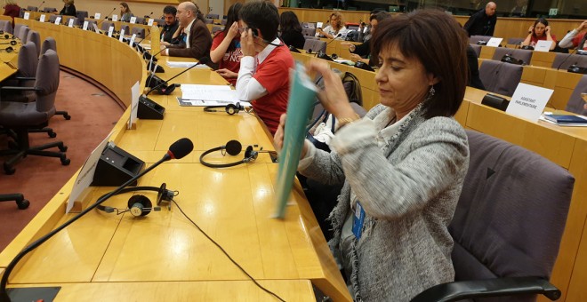La sevillana Silvia Oñate, ante la Comisión de Peticiones del Parlamento Europeo.