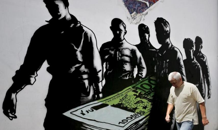 "La muerte del euro". Grafiti del artista callejero francés Goin. - REUTERS
