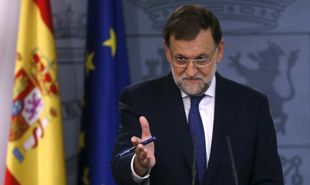 El presidente Mariano Rajoy en una rueda de prensa en el Palacio de la Moncloa hoy, 28 de septiembre de 2015, tras las elecciones autonómicas catalanas. REUTERS/Juan Medina