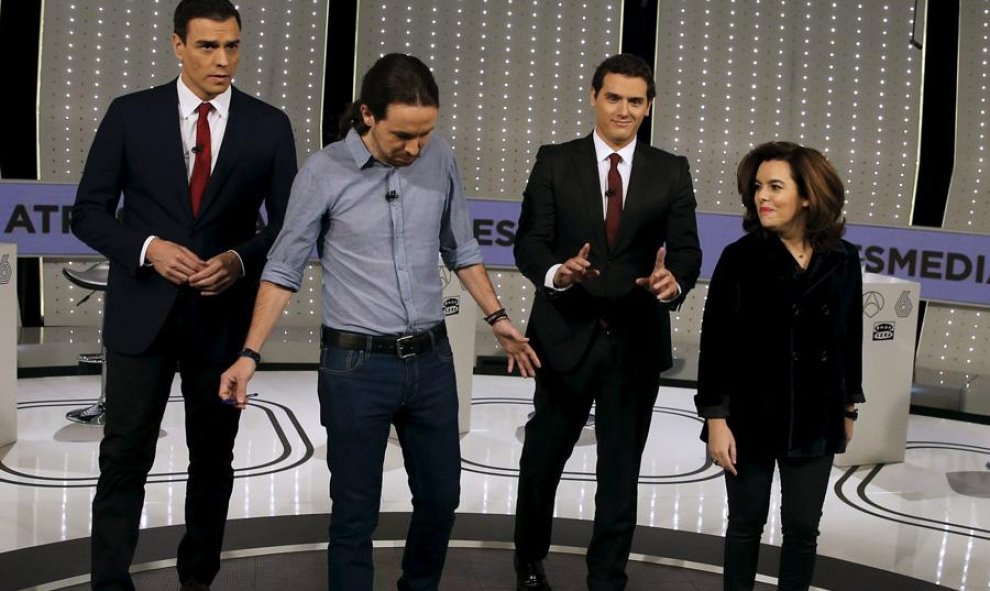Sánchez, Iglesias, Rivera y Sáenz de Santamaría, antes del debate. REUTERS/Sergio Pérez