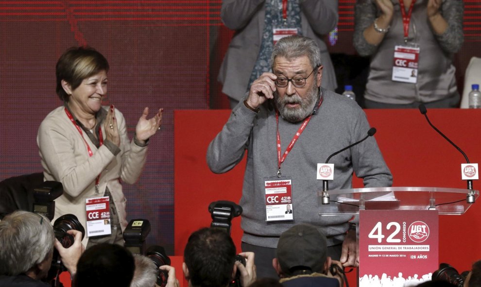 El secretario general de UGT, Cándido Méndez, durante su intervención en el 42 Congreso Confederal de UGT hoy en Madrid. EFE/Kiko Huesca