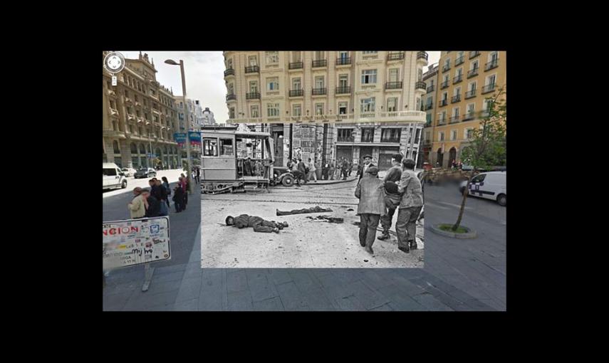 Imágenes de la Guerra Civil con las panorámicas de GoogleStreet View. CALLE MONTERA (1937) // Sebastian Maharg