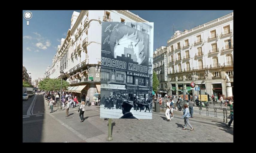 Imágenes de la Guerra Civil con las panorámicas de GoogleStreet View. PUERTA DEL SOL (1937) // Sebastian Maharg