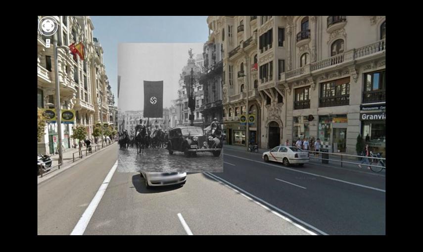 Imágenes de la Guerra Civil con las panorámicas de GoogleStreet View. GRAN VÍA EN LA POSGUERRA (1943) // Sebastian Maharg