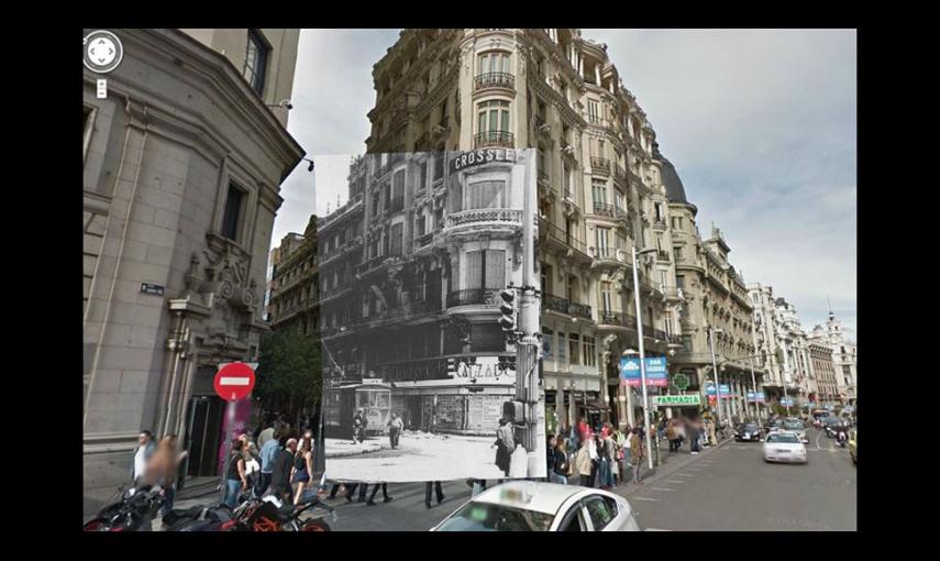 Imágenes de la Guerra Civil con las panorámicas de GoogleStreet View. CALLE FUENCARRAL (1937). COLECCION DE LA BIBLIOTECA NACIONAL. // Sebastian Maharg