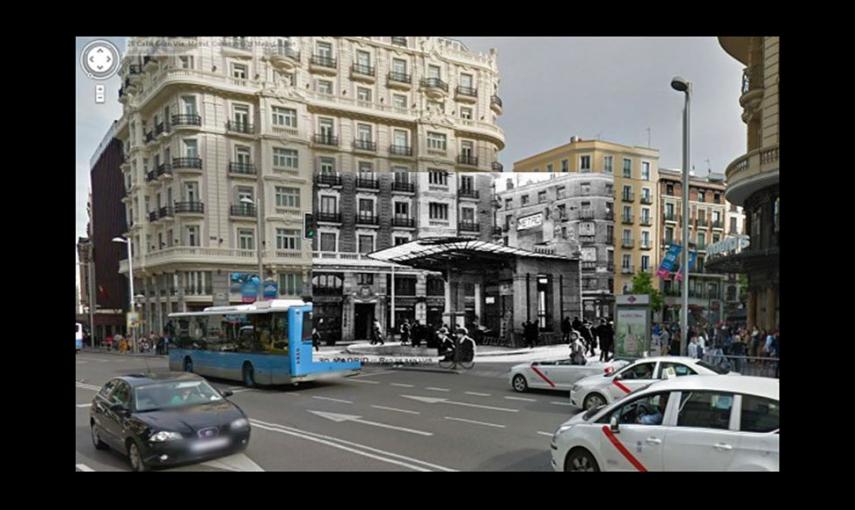 Imágenes de la Guerra Civil con las panorámicas de GoogleStreet View. CALLE MONTERA CON GRAN VÍA (1930) // Sebastian Maharg