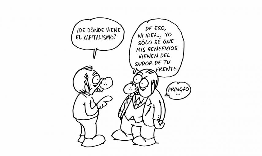 Ilustración de Charb (Stéphane Charbonnier) incluida en el libro 'El capitalismo en 10 lecciones', de Michel Husson (Librería Viento Sur/La Oveja Roja).