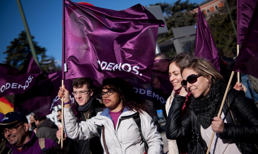 Más de 100.000 personas han participado este sábado en la Marcha del Cambia, convocada por Podemos en Madrid. -JAIRO VARGAS