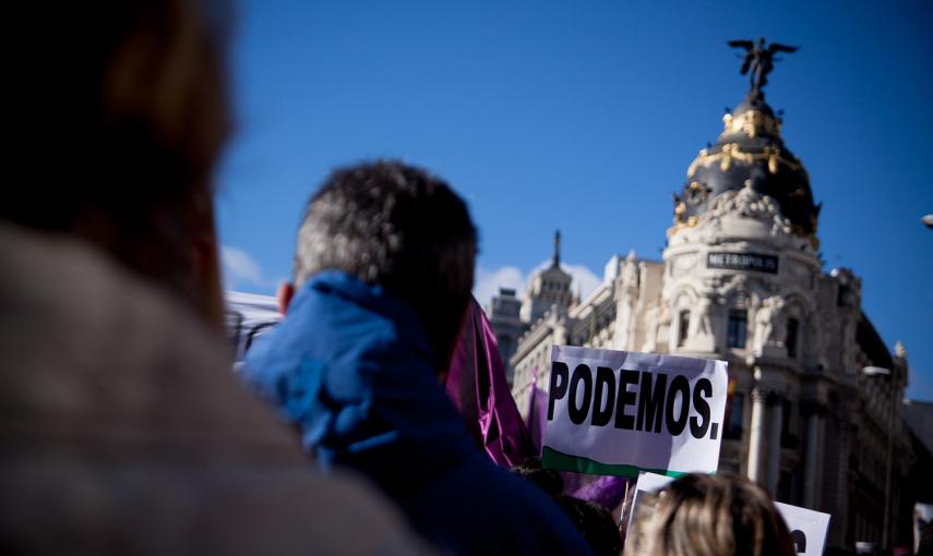 Más de 100.000 personas han participado este sábado en la Marcha del Cambia, convocada por Podemos en Madrid. -JAIRO VARGAS