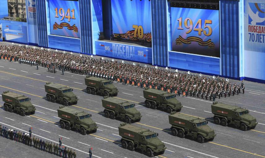 Russian Typhoon-U all-terrain armoured vehicles with enhanced protection drive during the Victory Day parade at Red Square in Moscow. REUTERS/Host Photo Agency/RIA Novosti