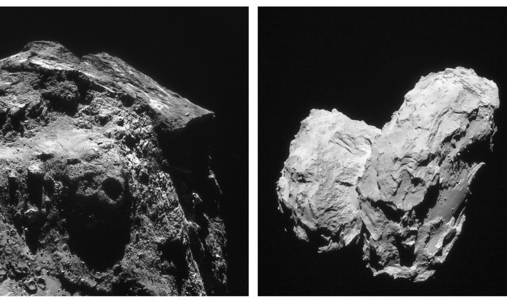 Fotografías difundidas por la Agencia Espacial Europea (ESA) del cometa 67P. La sonda europea Rosetta cumple hoy un año gravitando alrededor del cometa 67P/Churyumov-Gerasimenko, al que llegó tras viajar durante una década en estado de hibernación y sobre