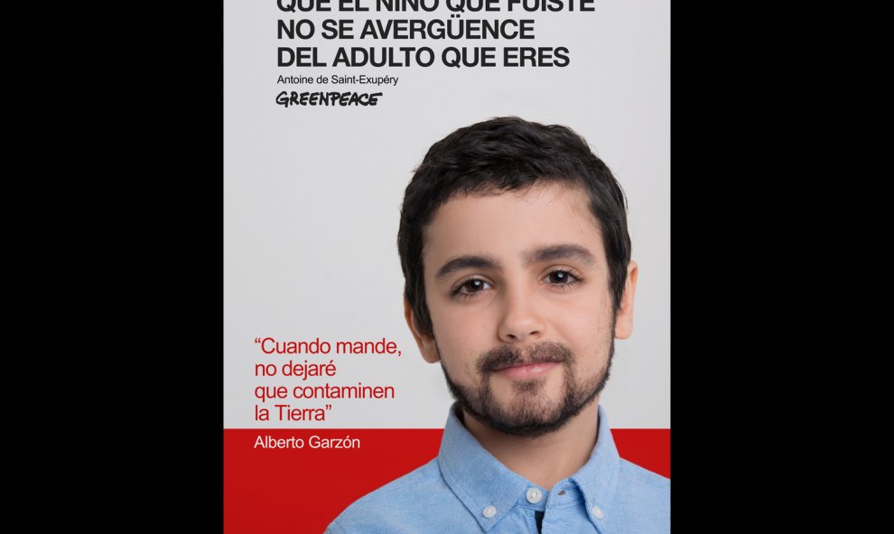 El cartel del candidato de Izquierda Unida, Alberto Garzón. GREENPEACE