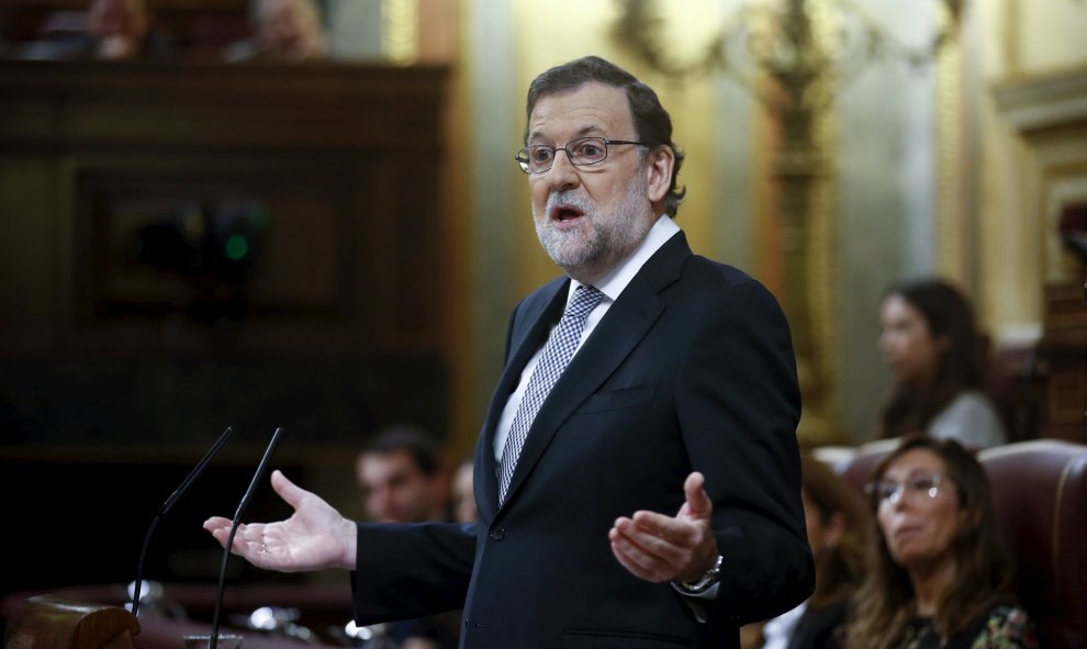 El presidente del Gobierno en funciones, Mariano Rajoy, durante su réplica a Pedro Sánchez en el Congreso.- REUTERS