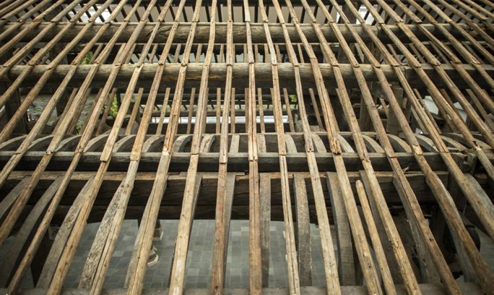 Vista de la obra "'Wang Family Ancestral Hall" del artista chino Ai Weiwei durante la presentación a la prensa de la exposición "AI WEIWEI traslocación-transformación"en Viena (Austria). La muestra permanecerá abierta al público del 14 de julio al 20 de n