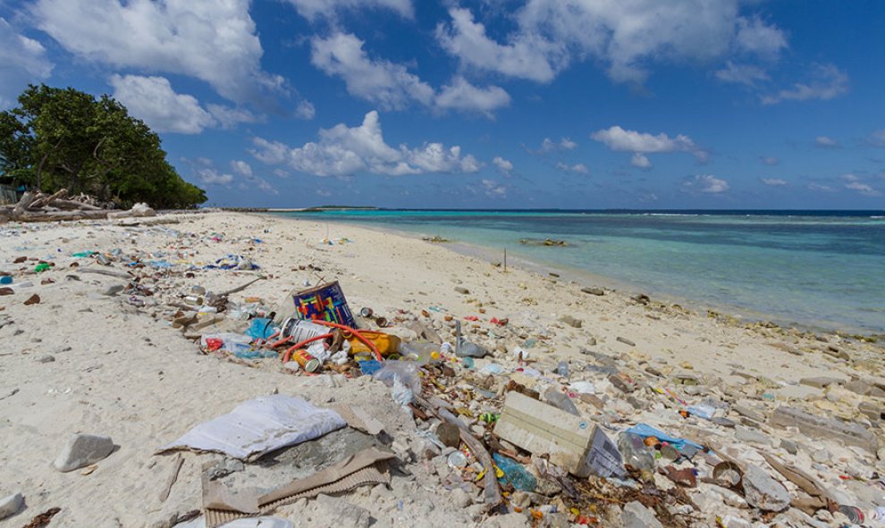 Basura acumulada en una playa de las Maldivas /Architecture design