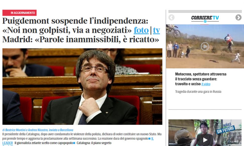 Portada de 'Corriere della Sera' (Italia)