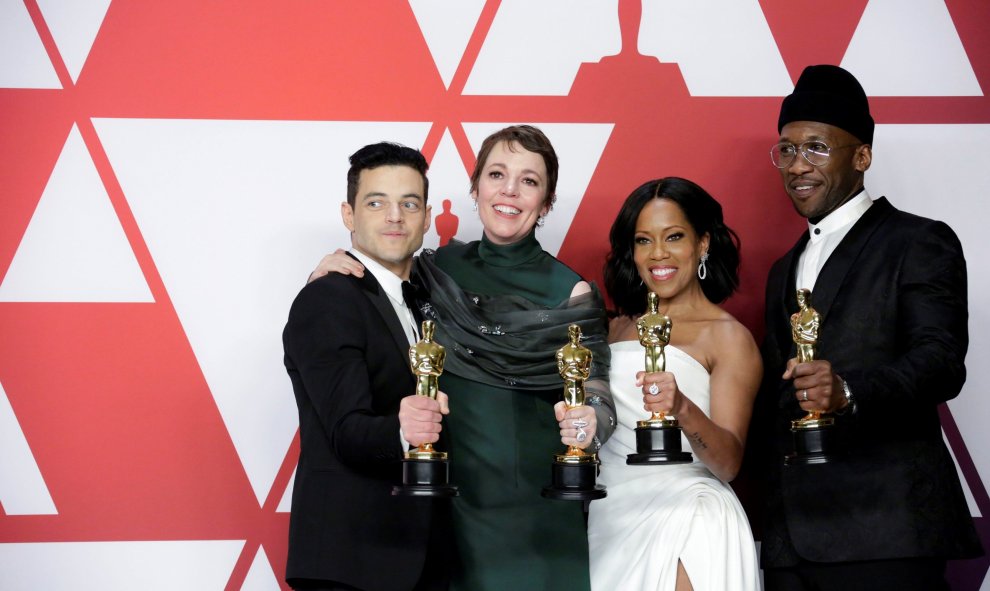 Rami Malek por su papel en 'Bohemian Rhapsody'; Olivia Colman por su papel en ‘La Favorita’; Regina King por ‘If Beale Street Could Talk'; y Mahershala Ali por 'Green Book' | EFE/ Etienne Laurent