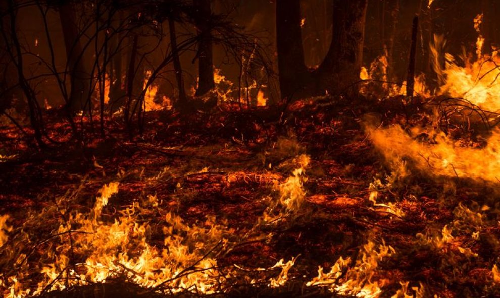 Incendio forestal próximo a la localidad cántabra de Aes. El número de incendios activos en Cantabria ha bajado a 17 y los puntos más preocupantes están en Penagos, Aes (Puente Viesgo), Bárcena Mayor (Los Tojos) y Cosío (Rionansa). A las 7.00 horas se in