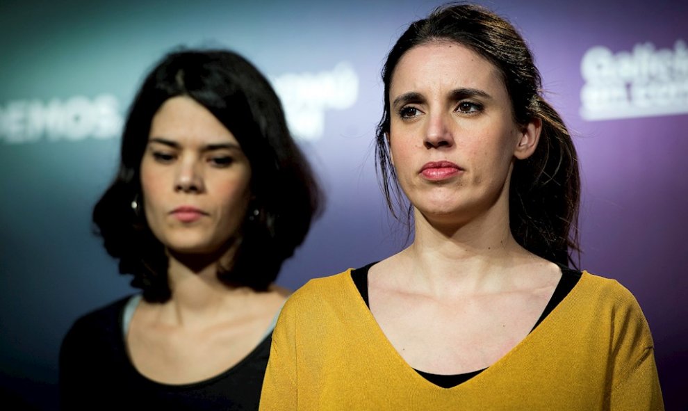 Las candidatas de Unidas Podemos, Isabel Serra e Irene Montero, comparecen ante los medios EFE/Luca Piergiovanni.