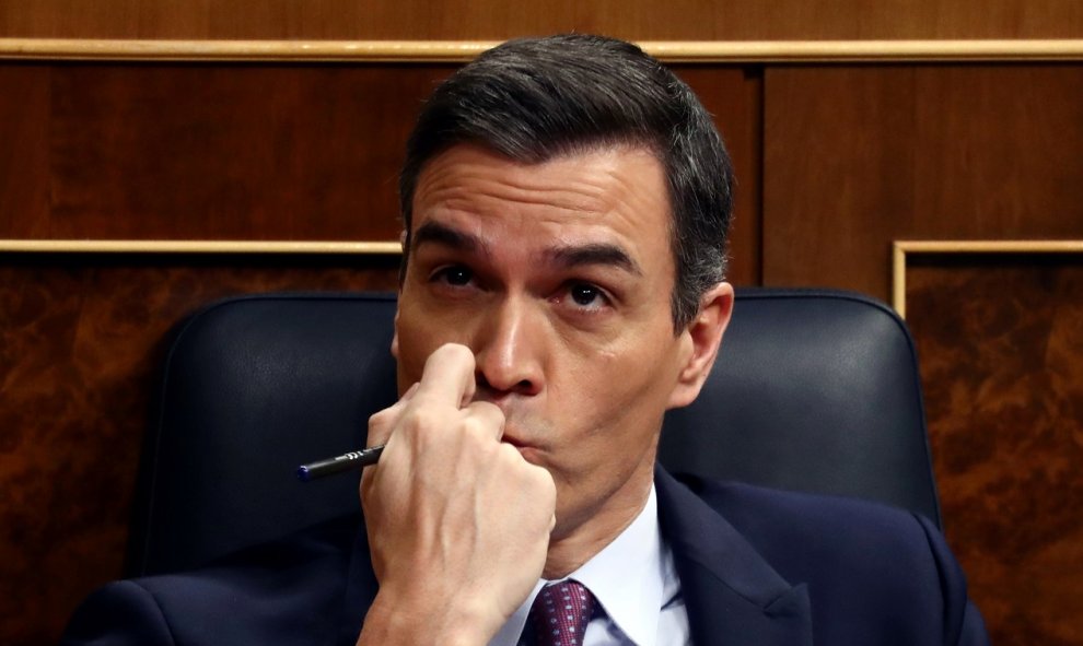 El candidato a presidente del Gobierno, Pedro Sánchez, en el Congreso de los Diputados durante la primera jornada de su investidura como presidente del Gobierno.REUTERS/Sergio Pérez