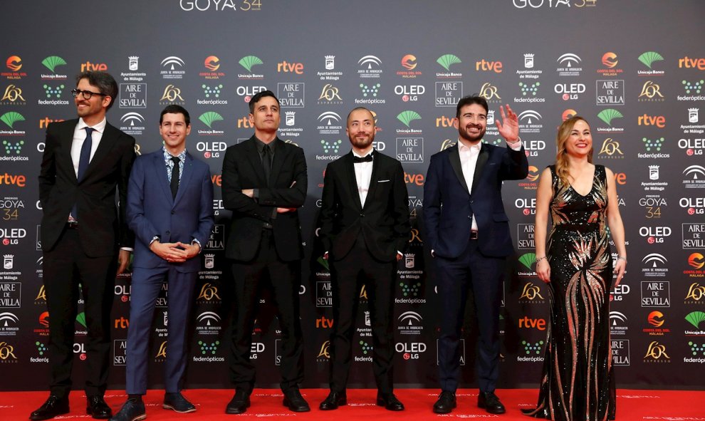 25/01/2020.- Los nominados a "Mejor Cortometraje Documental" a su llegada a la gala de entrega de los Premios Goya 2020 que se celebra esta noche en el Palacio de los Deportes José María Martín Carpena de Málaga. EFE / Jorge Zapata.