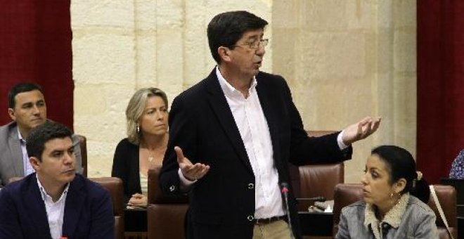 Juan Marín, portavoz del Grupo Ciudadanos, se dirige a la presidenta de la Junta de Andalucía. Parlamento de Andalucía