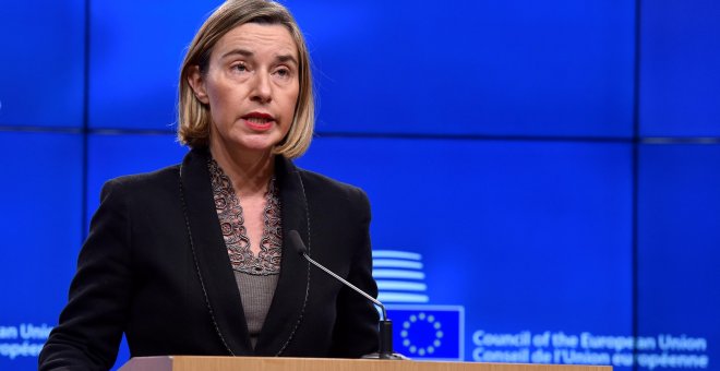 La representante de política exterior de la UE, Federica Mogherini, en una rueda de prensa en Bruselas. Reuters/Eric Vidal