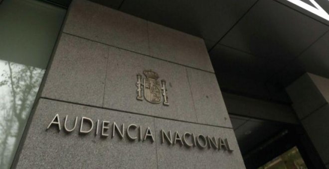 Rótulo de la Audiencia Nacional a la entrada de la sede de los tribunales en Madrid. E.P.