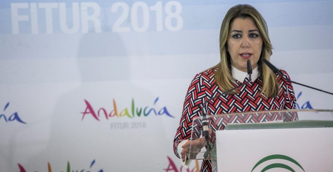 La presidenta de la Junta de Andalucía, Susana Díaz, durante la inauguración del pabellón de Andalucía en FITUR 2018. EFE/Santi Donaire