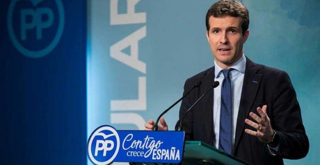 Pablo Casado, durante una intervención en el PP. (SANTI DONAIRE | EFE)