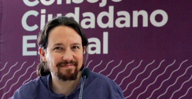 El líder de Podemos, Pablo Iglesias, durante el Consejo Ciudadano Estatal para analizar el nuevo escenario político con el Gobierno de Pedro Sánchez. EFE/Juan Carlos Hidalgo