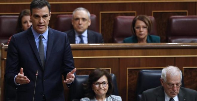 El presidente del Gobierno, Pedro Sánchez, durante su intervención en la última sesión de control al Ejecutivo / EFE