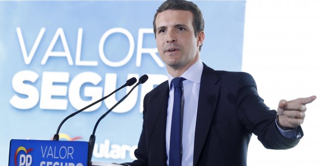 El presidente del PP, Pablo Casado, durante la presentación en Barcelona del programa de su partido para las próximas elecciones generales. EFE/Andreu Dalmau