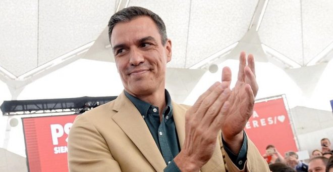 24/05/2019.- El presidente del Gobierno en funciones, Pedro Sánchez, durante un acto con militantes y simpatizantes del partido en Valladolid. / EFE - NACHO GALLEGO