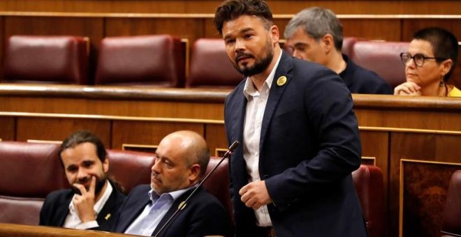 El portavoz de ERC, Gabriel Rufián, durante su intervención en la segunda y última sesión de control