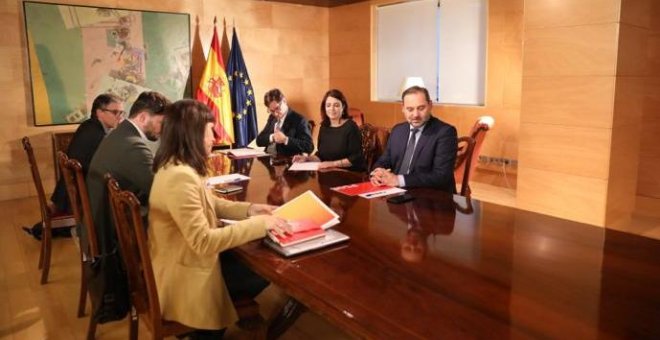 Imagen de la reunión de las delegaciones de PSOE y de ERC, en la negociación de un posible acuerdo para la investidura de Pedro Sánchez.