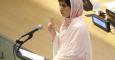 Malala Yousafzai pronuncia su discurso en la sede de Naciones Unidad en Nuevas York.